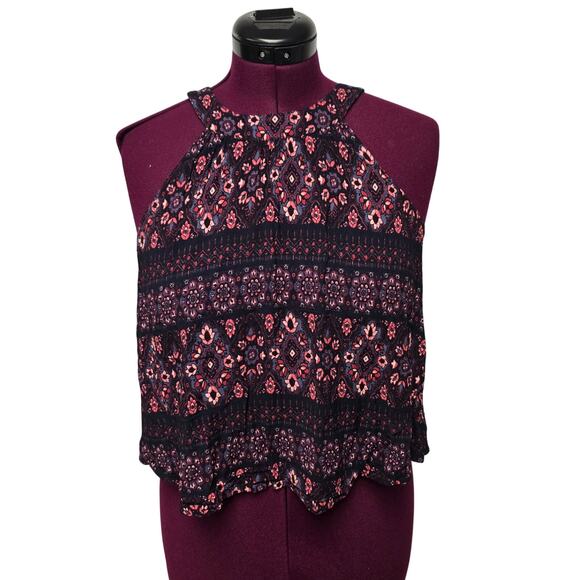 Women's Hollister Red & Blue Paisley Boho Flowy Cropped Tank Top | Size Small - Picture 1 of 9